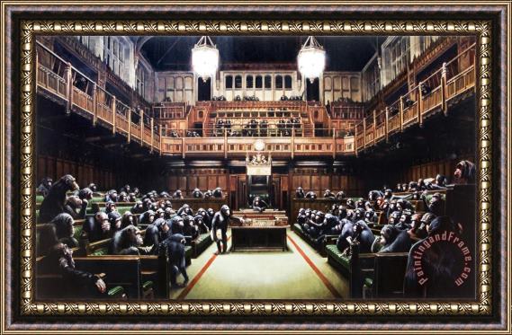 Banksy Monkey Parliament, 2009 Framed Print