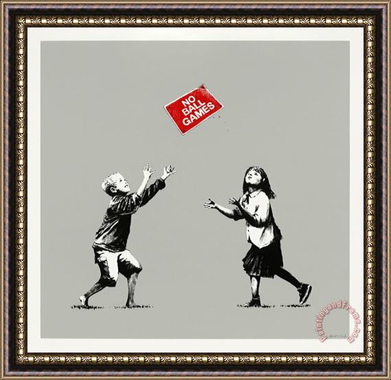 Banksy No Ball Games (grey), 2009 Framed Print