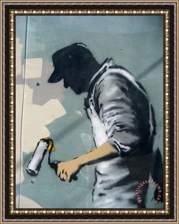 Banksy Painting Flowers Framed Painting