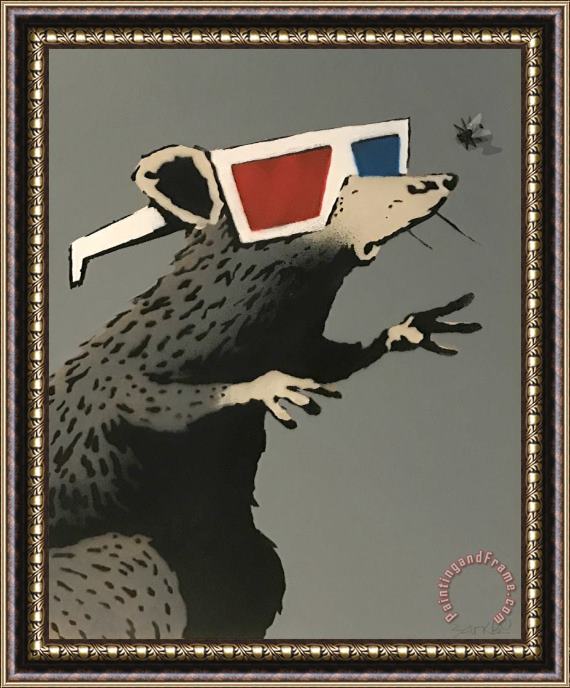 Banksy Rat with 3d Glasses, 2010 Framed Painting