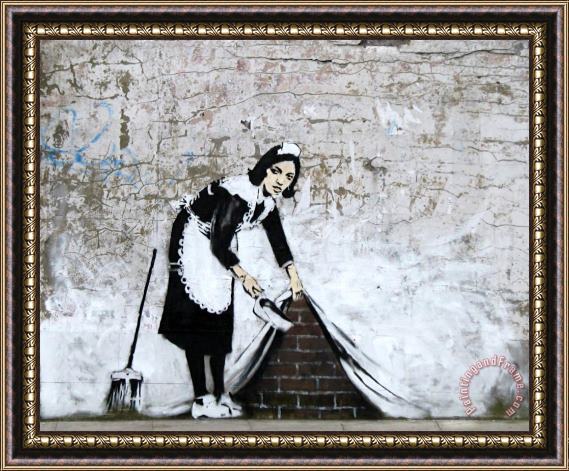 Banksy Sweep It Maid Framed Print