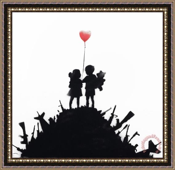 Banksy Victory Bomb Children Red Framed Painting