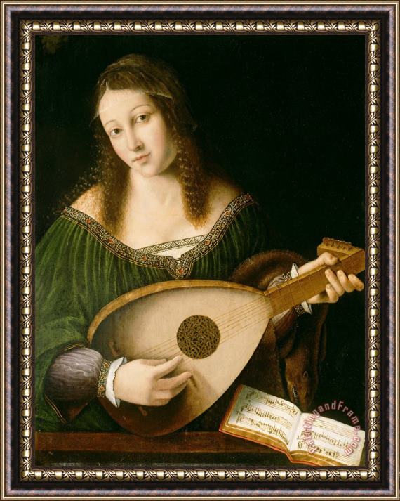 Bartolomeo Veneto Lady Playing a Lute Framed Painting