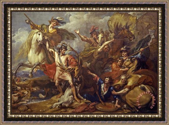 Benjamin West Alexander III of Scotland Rescued From The Fury of a Stag by The Intrepidity of Colin Fitzgerald ('the Death of The Stag') Framed Painting