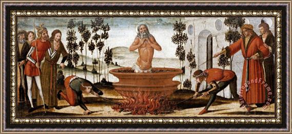 Benvenuto di Giovanni Saint John The Evangelist in a Vat of Boiling Oil: a Predella Panel Framed Print