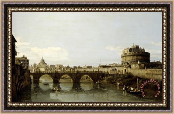 Bernardo Bellotto View of The Tiber in Rome with The Castel Sant'angelo Framed Print
