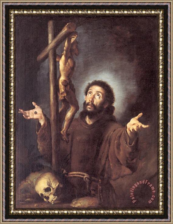 Bernardo Strozzi St Francis of Assisi Adoring The Crucifix Framed Painting