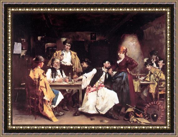 Bertalan De Karlovsky In The Tavern Framed Painting