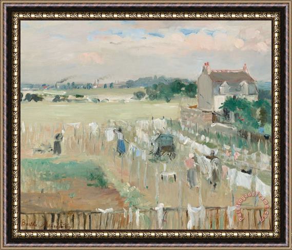 Berthe Morisot Hanging The Laundry Out To Dry Framed Painting