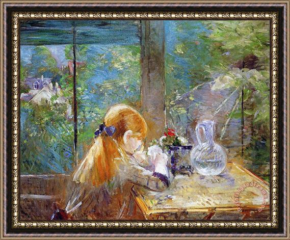 Berthe Morisot Red-haired girl sitting on a veranda Framed Painting