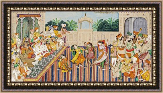 Bishan Singh Musicians And Dancing Girls Framed Painting