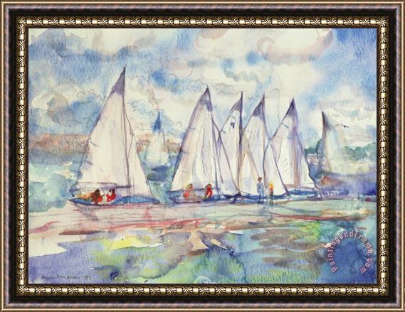 Brenda Brin Booker Blue Sailboats Framed Painting