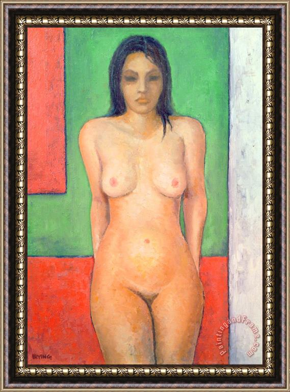 Brian Irving Girl standing by abstract Framed Painting