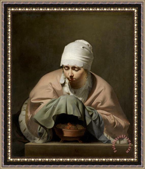 Caesar Boetius van Everdingen A Young Woman Warming Her Hands Over a Brazier: Allegory of Winter Framed Print