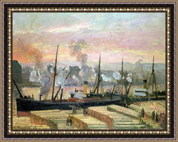 Camille Pissarro Boats Unloading Wood Framed Painting