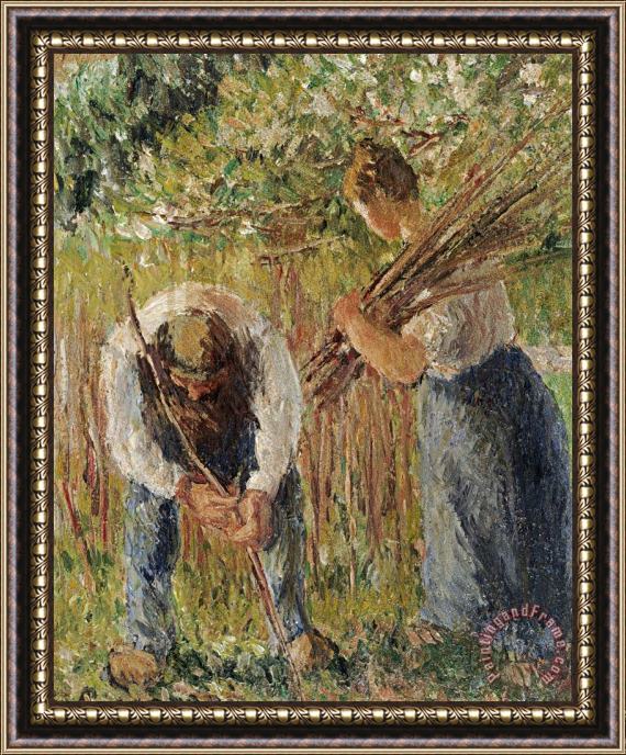 Camille Pissarro Farm Labourers Planting Stakes Framed Painting