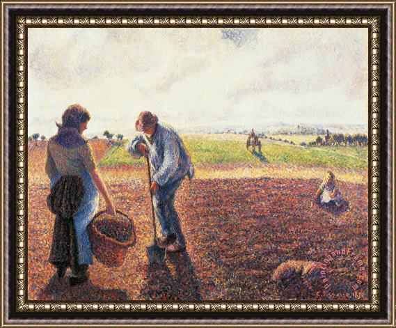 Camille Pissarro Peasants In The Field Eragny Framed Print