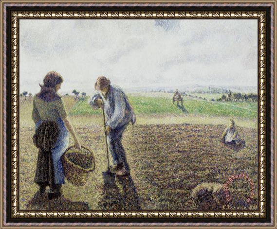 Camille Pissarro Peasants in The Fields, Eragny Framed Print
