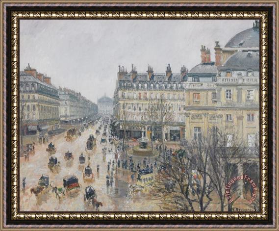 Camille Pissarro Place Du Theatre Francais Paris Rain Framed Painting