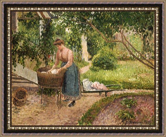 Camille Pissarro Washerwoman at Eragny Framed Painting