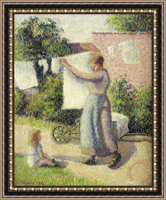 Camille Pissarro Woman Hanging Laundry Framed Print