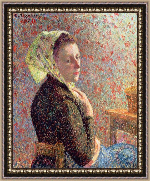 Camille Pissarro Woman wearing a green headscarf Framed Painting
