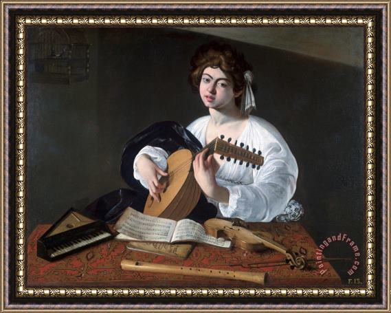 Caravaggio Luteplayer 1600 Framed Painting