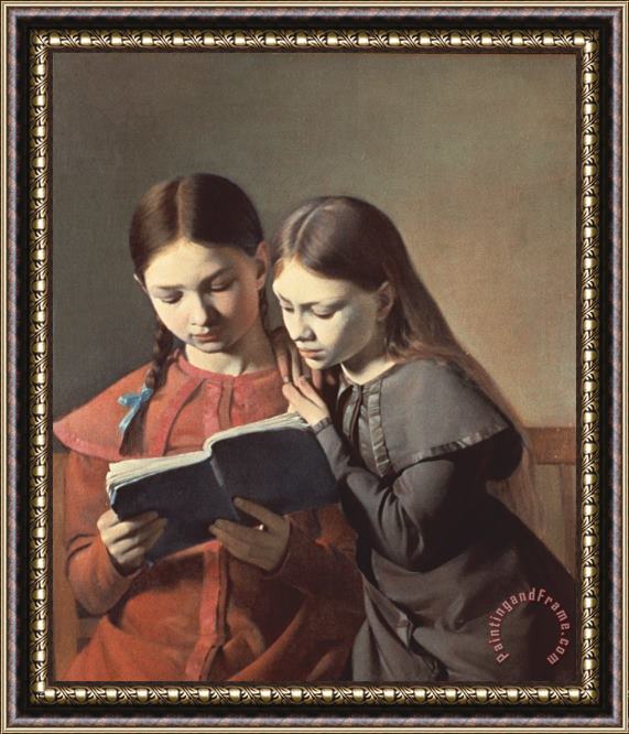 Carl Hansen Sisters Reading a Book Framed Painting