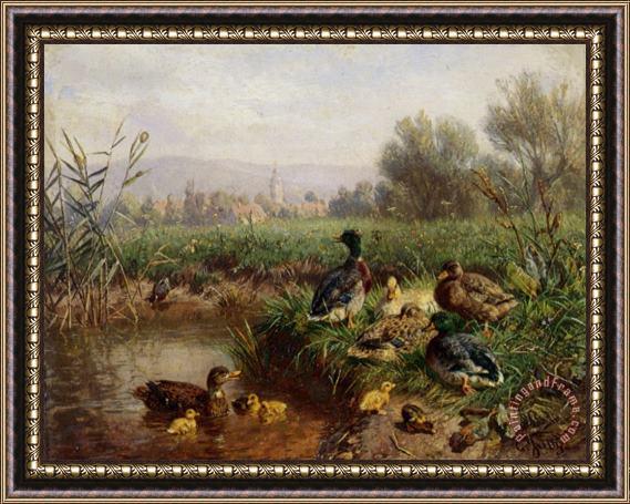 Carl Jutz Ducks by a Pond Framed Painting