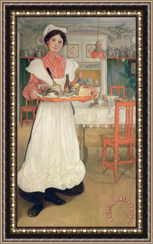 Carl Larsson Martina Carrying Breakfast On A Tray Framed Painting