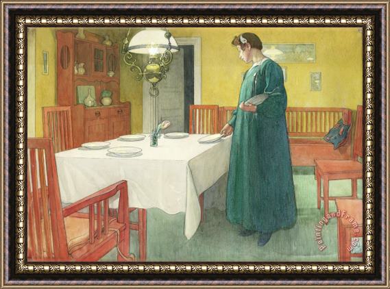 Carl Larsson The Household (lisbeth Setting The Table) Framed Print