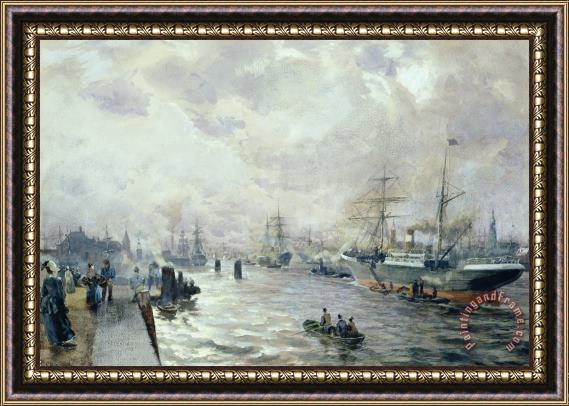 Carl Rodeck Sailing Ships in the Port of Hamburg Framed Painting
