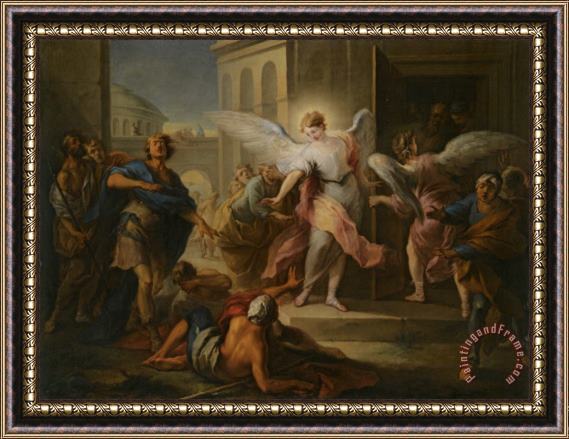 Carle Van Loo The Blinding of The Inhabitants of Sodom Framed Painting