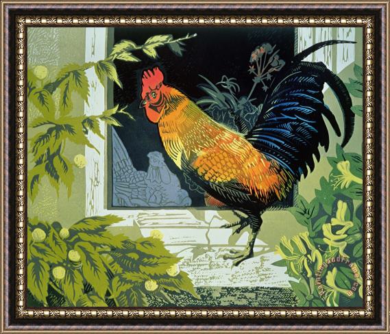 Carol Walklin Gamecock And Hen Framed Painting
