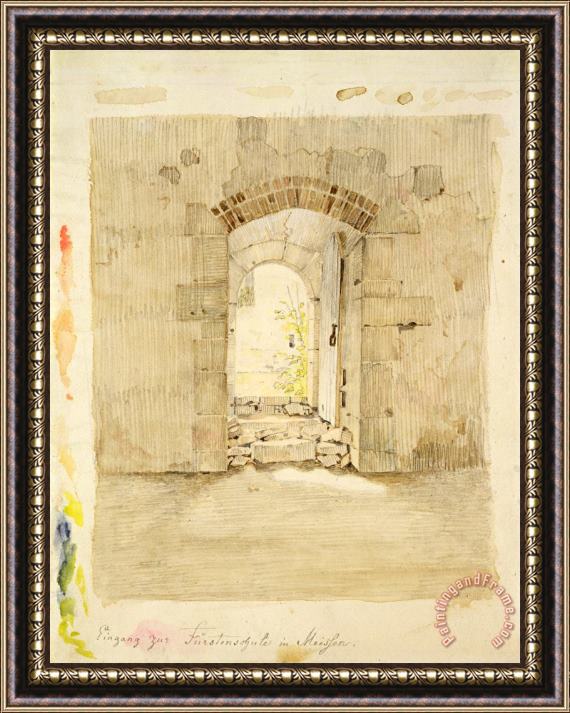 Caspar David Friedrich Entrance Gate to The Royal School in Meissen (pencil And W/c on Paper) Framed Painting