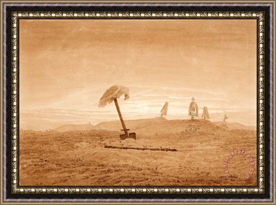 Caspar David Friedrich Landscape with Graves, C. 1835 1837 Framed Painting
