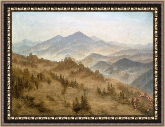 Caspar David Friedrich Landscape with The Rosenberg in The Bohemian Mountains Framed Painting