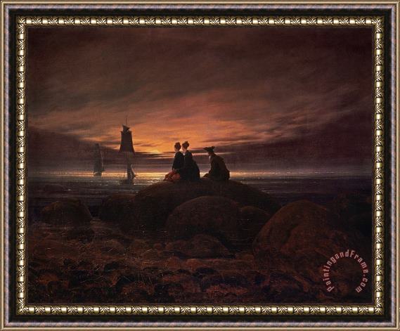 Caspar David Friedrich Moon Rising Over the Sea Framed Painting