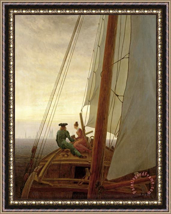 Caspar David Friedrich On Board a Sailing Ship Framed Painting