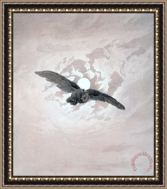 Caspar David Friedrich Owl Flying Against a Moonlit Sky Framed Print