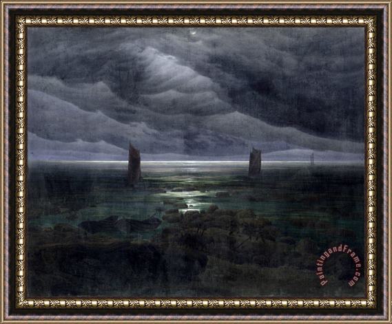 Caspar David Friedrich Sea Shore in Moonlight Framed Painting