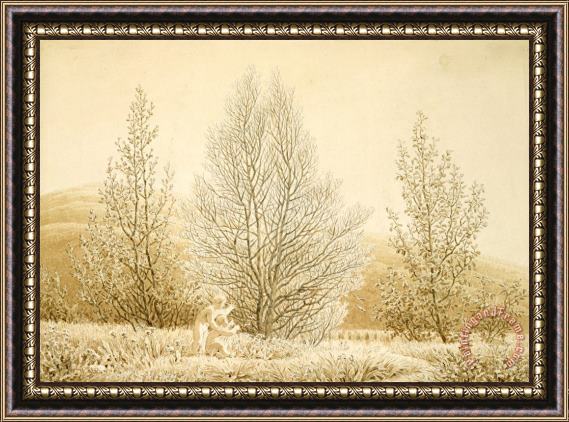 Caspar David Friedrich Spring (sepia Ink And Pencil on Paper) Framed Painting
