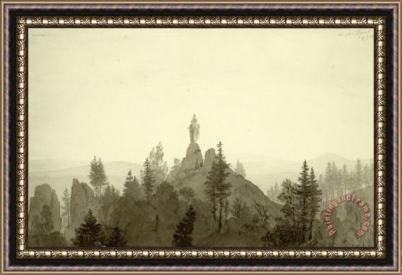 Caspar David Friedrich Statue of The Madonna in The Mountains Framed Print