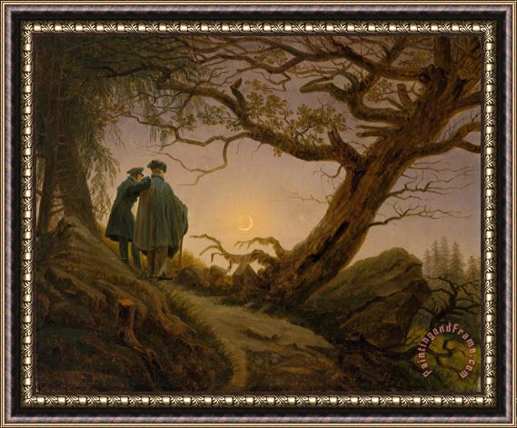 Caspar David Friedrich Two Men Contemplating The Moon Framed Painting