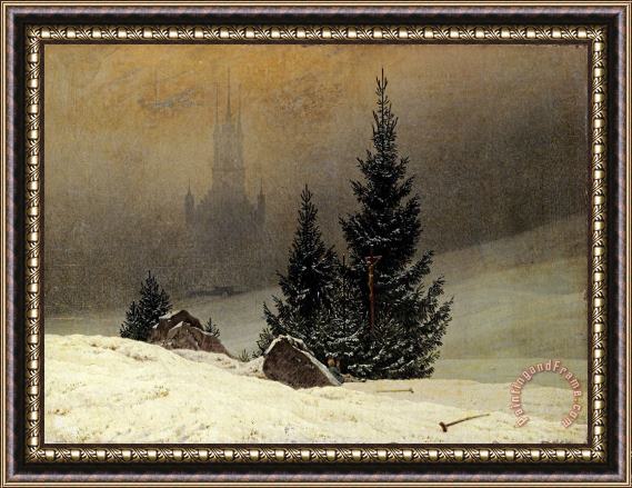 Caspar David Friedrich Winter Landscape with a Church Framed Print
