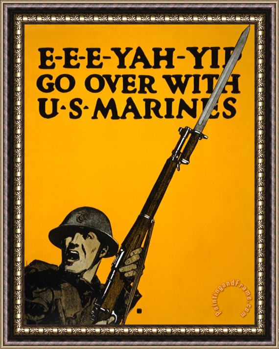 C.B. Falls E E E Yah Yip Go Over with U.s. Marines Framed Painting