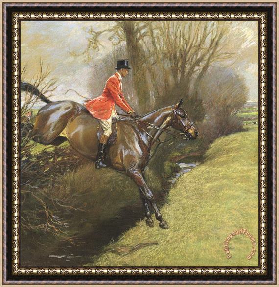 Cecil Charles Windsor Aldin Lt Col Ted Lyon Jumping a Hedge Framed Painting