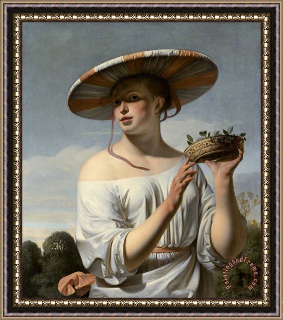 Cesar van Everdingen Young Woman with a Large Hat Framed Painting