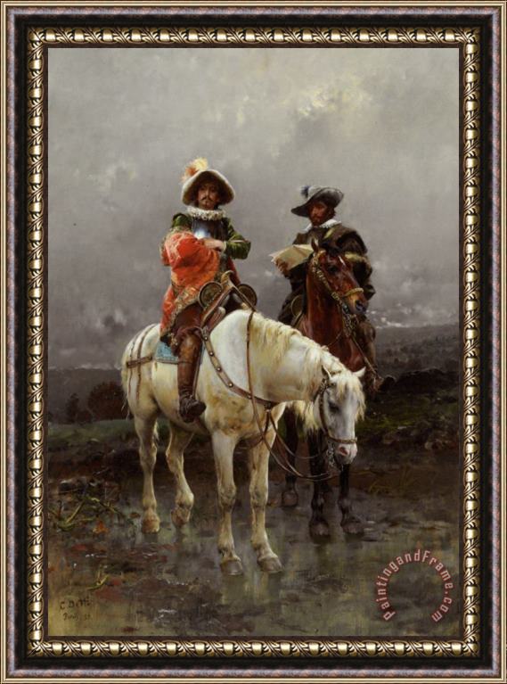 Cesare Auguste Detti A Cavalier on a White Horse Framed Painting