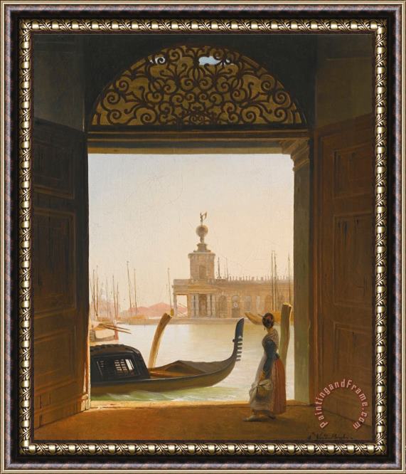 Charles Auguste Van Den Berghe Venice, a View of The Dogana Seen Through a Large Doorway Framed Print
